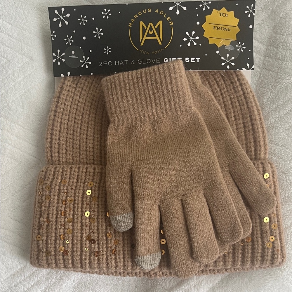 Marcus Adler Tan Hat and Glove Set